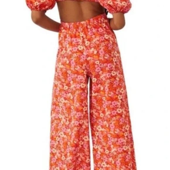Pink Orange Flower Jumpsuiit w Pockets - Picture 2 of 4